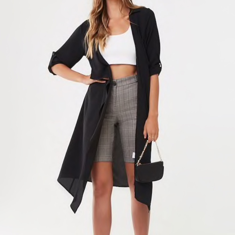 NEW FOREVER 21 Black Semi Sheer Long Line Jacket L